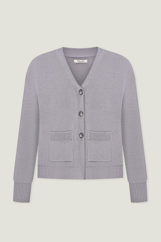 Knitted cardigan with pockets in gray photo 5