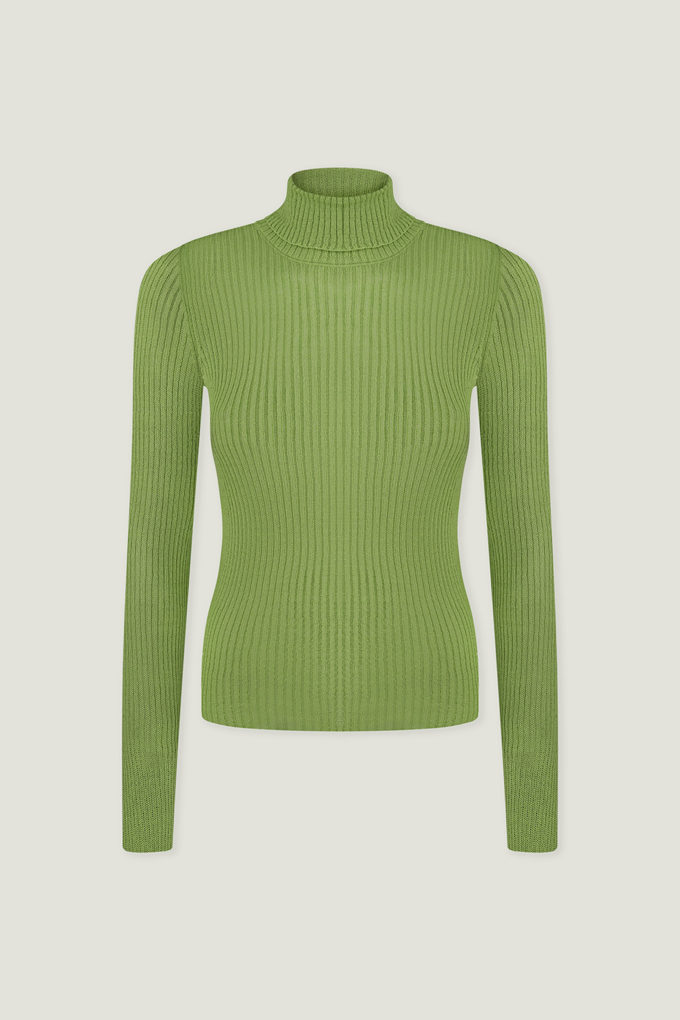 Thin ribbed turtleneck in light green photo 5