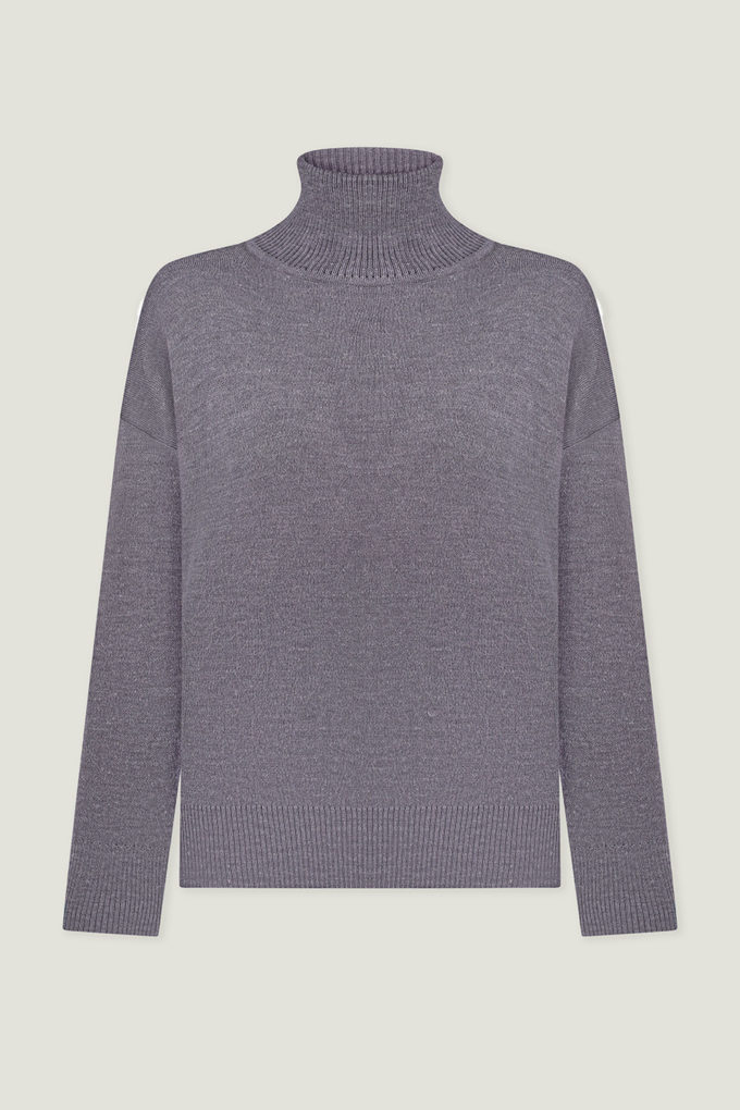 Woolen sweater with a neck in gray photo 5