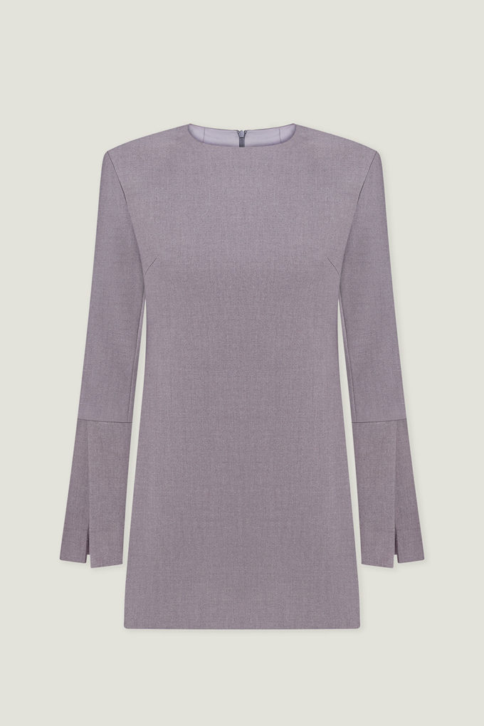 Woolen mini dress with wide cuffs in light gray photo 6
