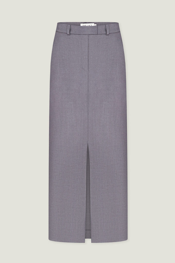 Midi woolen skirt with a front slit in graphite photo 5