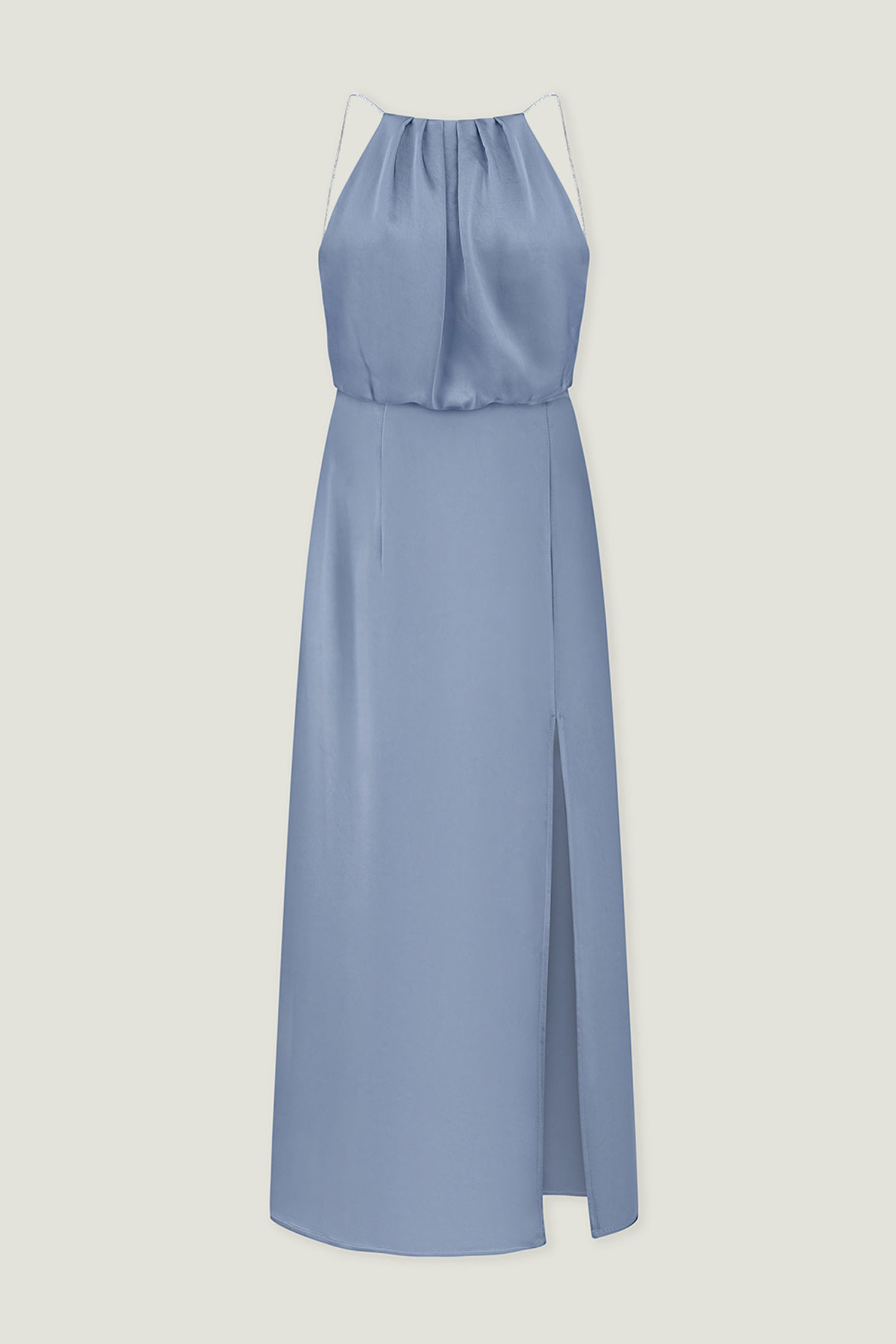 Сукня міді сатинова на бретелях сіро-блакитна - THE LACE фото 259900