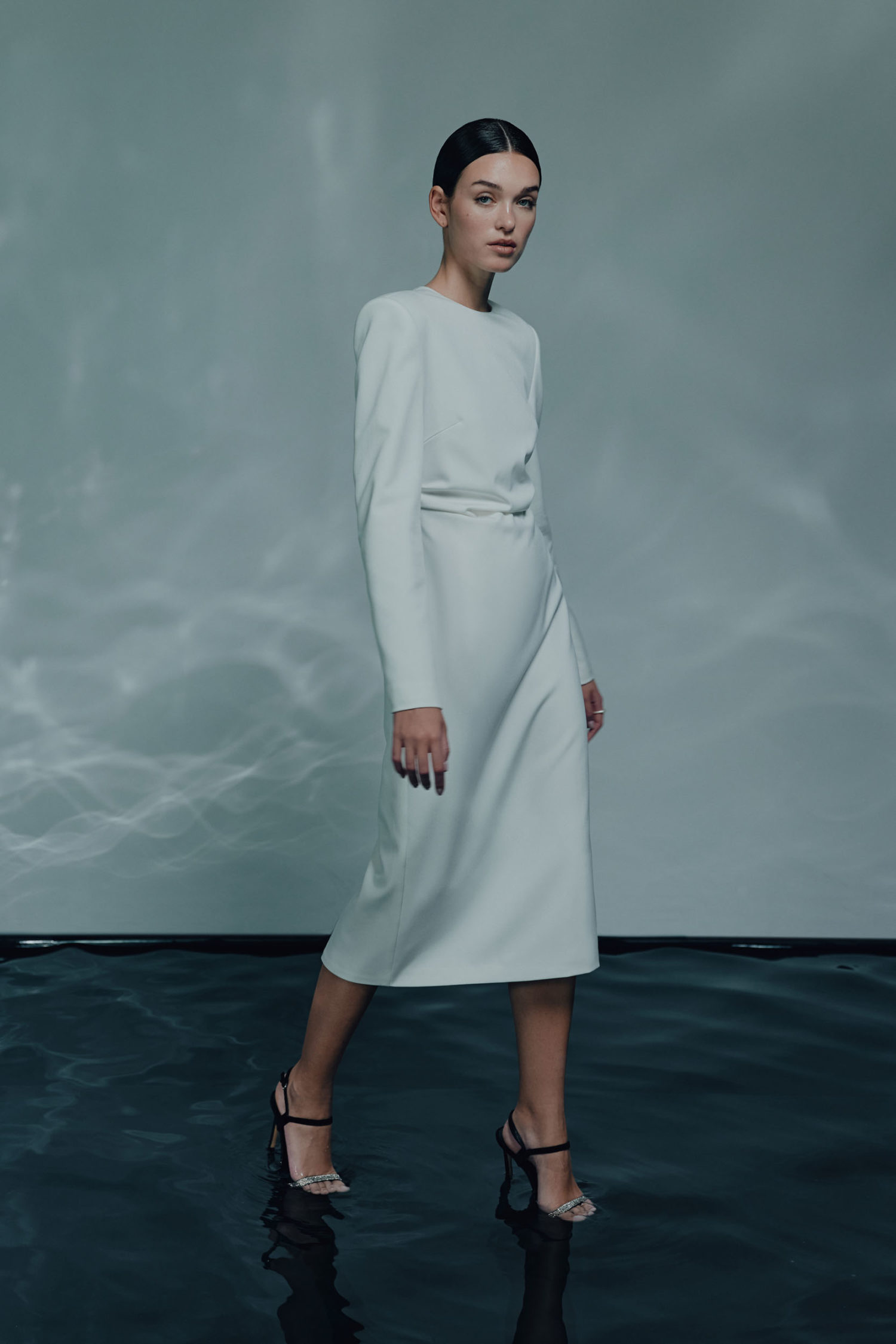 Сукня міді з драпіруванням біла - THE LACE фото 258649