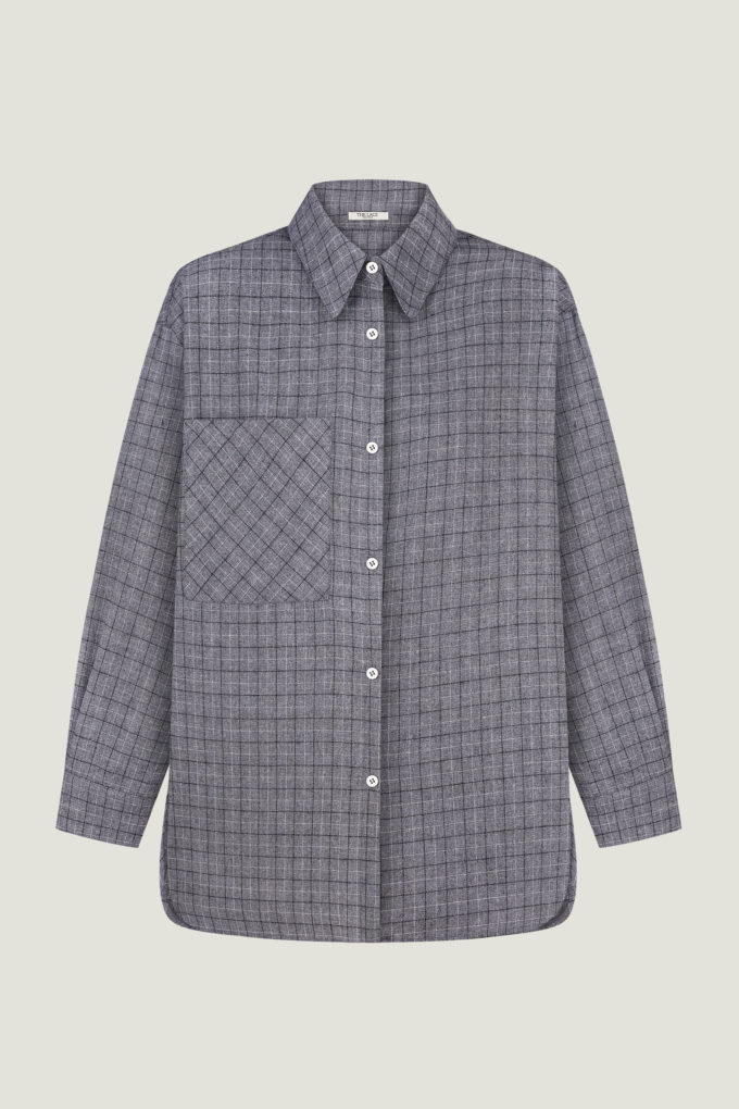 Shirt with patch pocket in a checkered gray photo 4