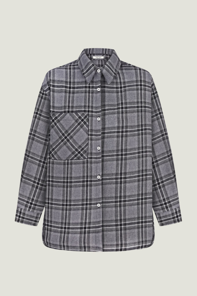 Shirt with patch pocket in black check gray photo 4