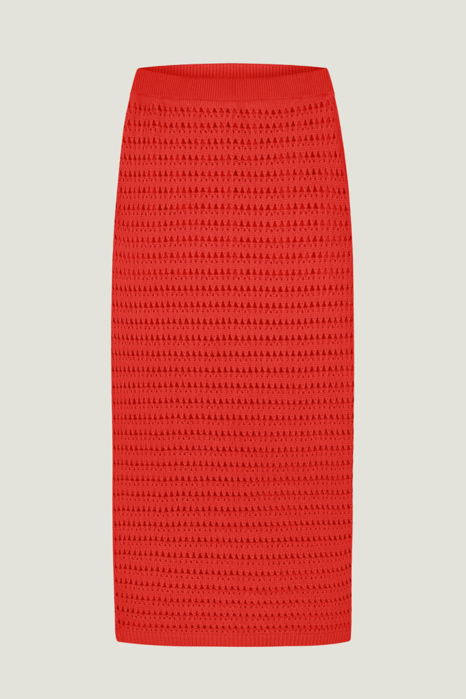 Трикотажна спідниця з ажурною вʼязкою червона фото 4