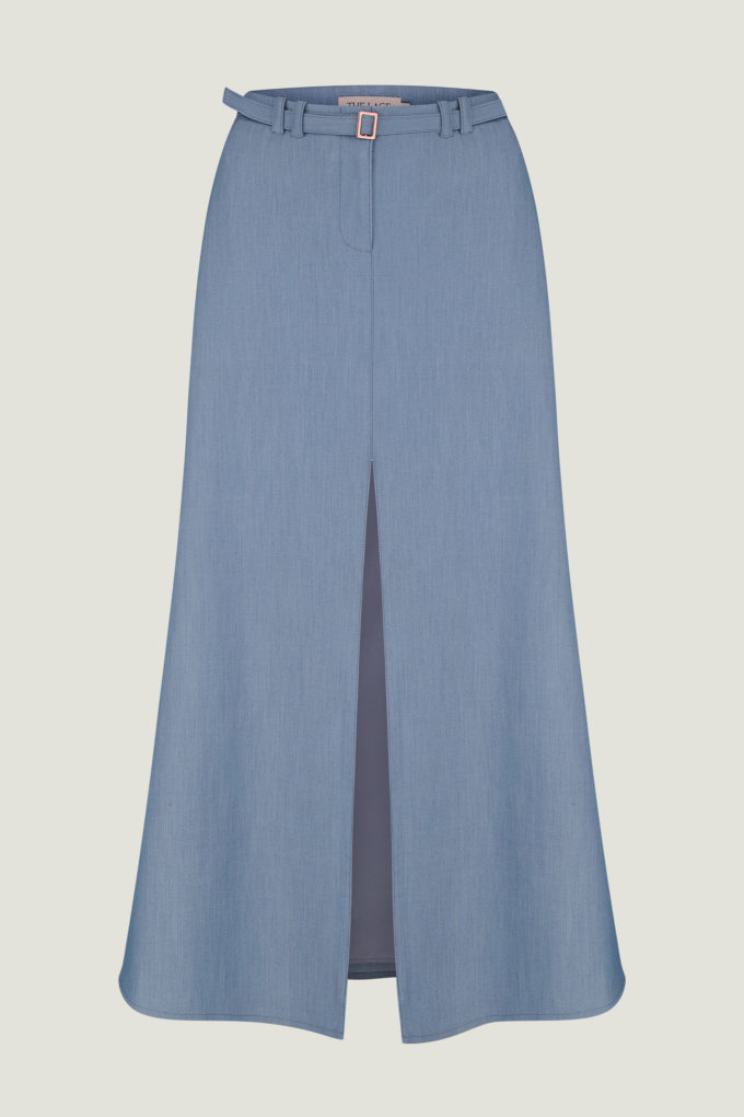 Midi skirt with decorative belt in blue photo 4
