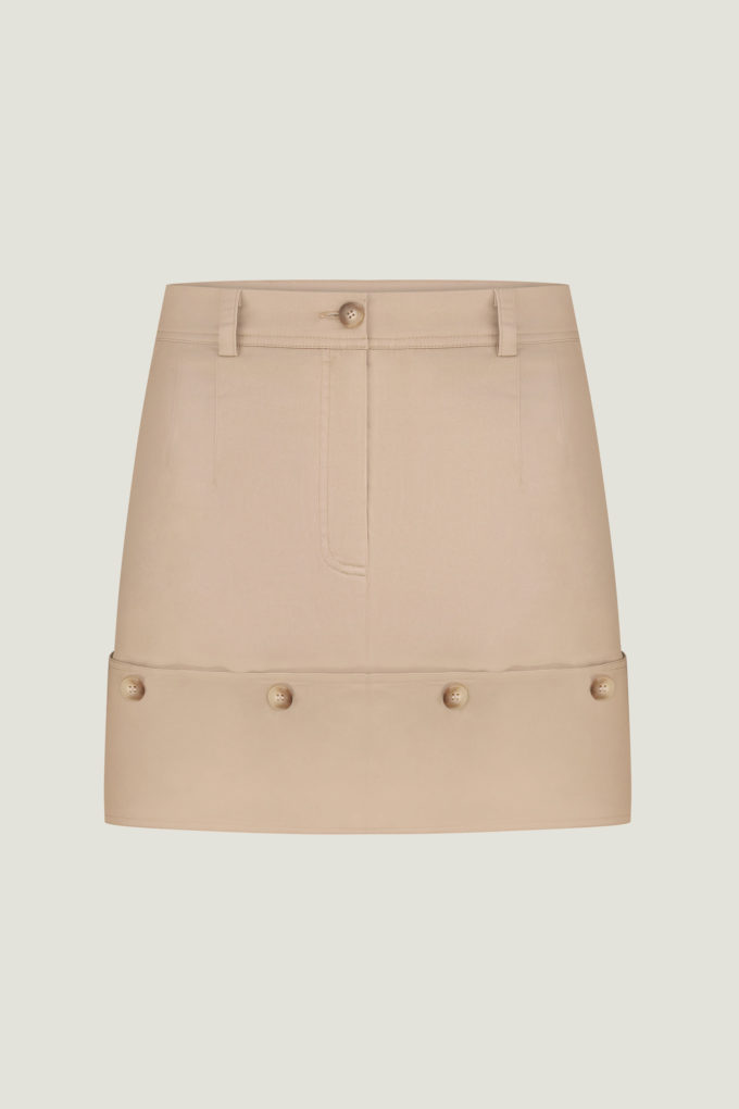 Beige cotton mini skirt with decorative buttons photo 4