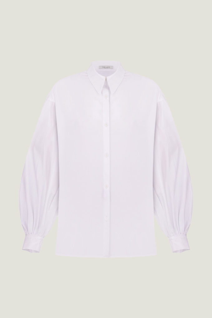 White oversized shirt with voluminous sleeves photo 5