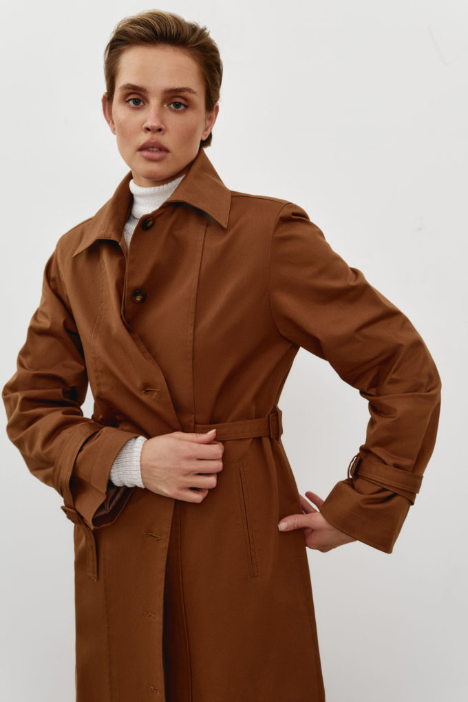 Camel cotton trench coat photo 3