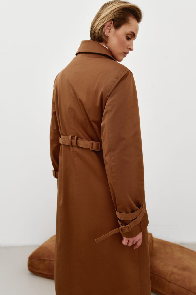 Camel cotton trench coat photo 4