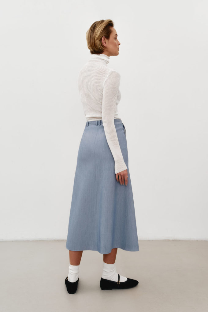 Midi skirt with decorative belt in blue photo 3