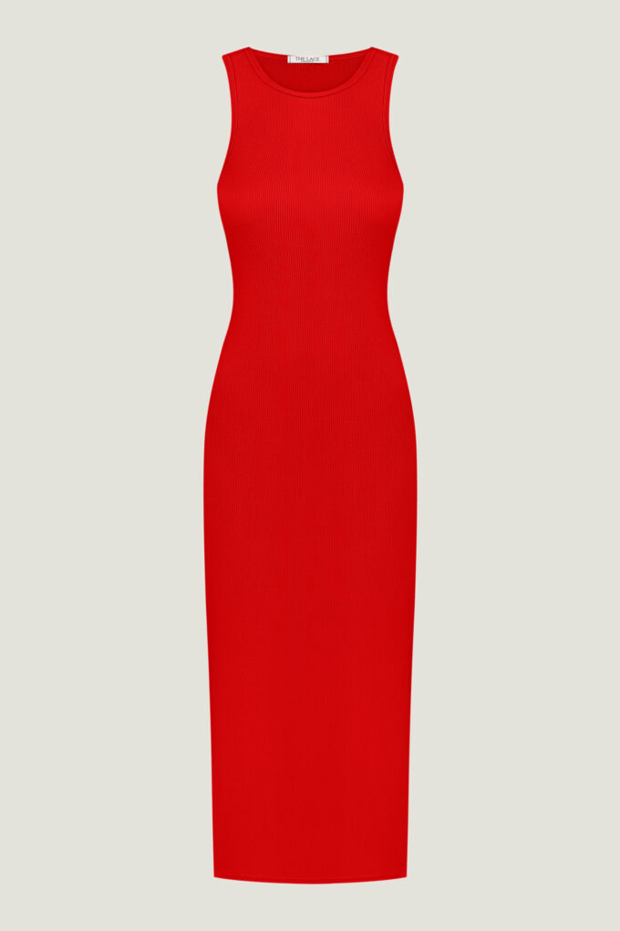 Ribbed jersey midi dress in red photo 4