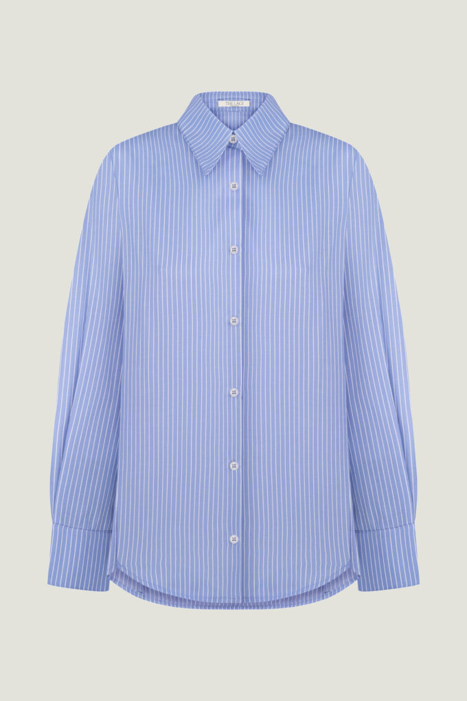 Fitted shirt with white stripes in blue photo 4