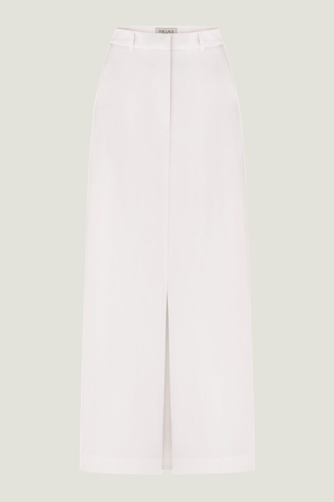 Midi skirt with front slit in white photo 5