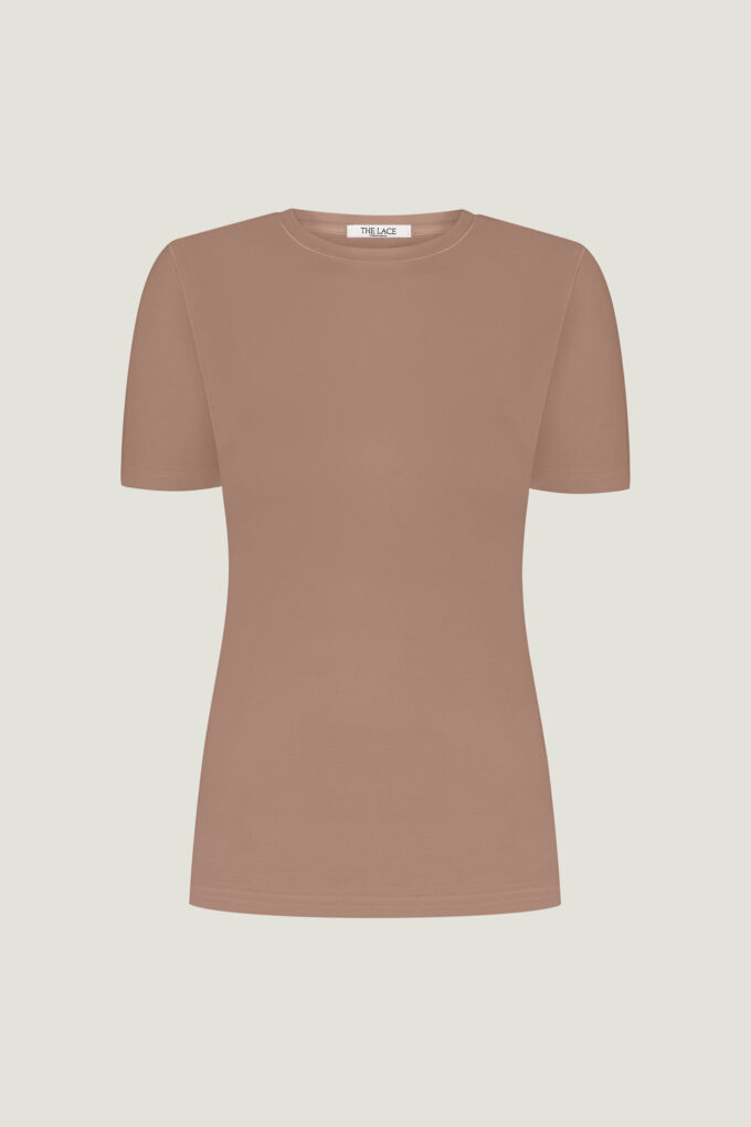 Slim fit T-shirt in dark beige photo 3