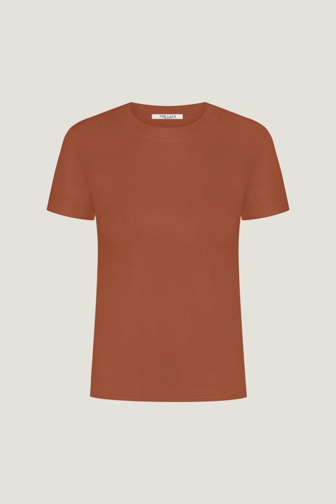Slim fit T-shirt in terracotta photo 4