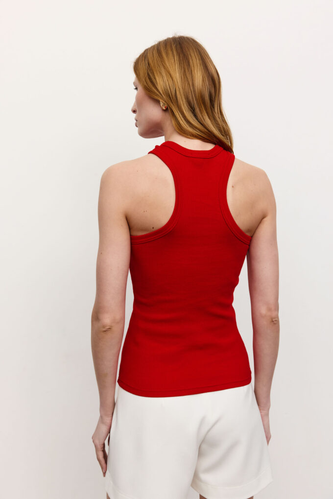Jersey top with deep cutouts in red photo 2