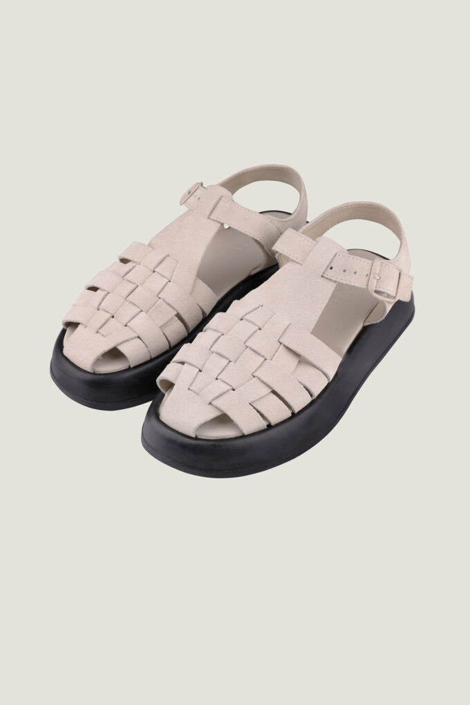 Suede sandals with bindings in cream photo 3