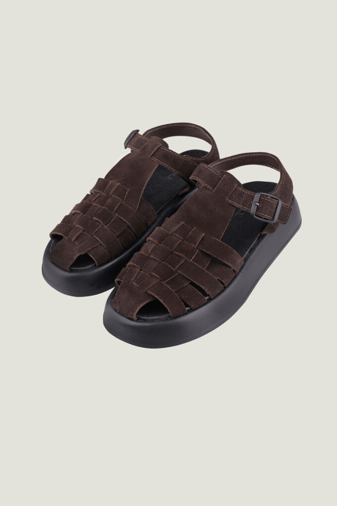 Suede sandals with bindings in chocolate photo 3
