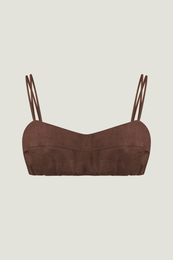 Linen top-bra with laces in chocolate photo 4