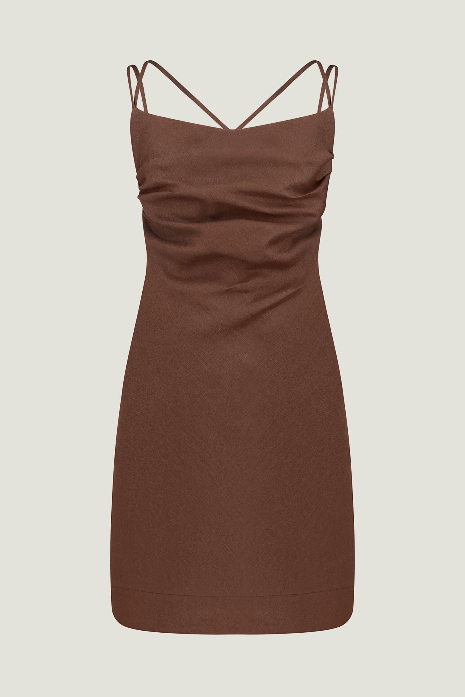 Сукня міні з драпіруванням з льону шоколадна - THE LACE фото 283136