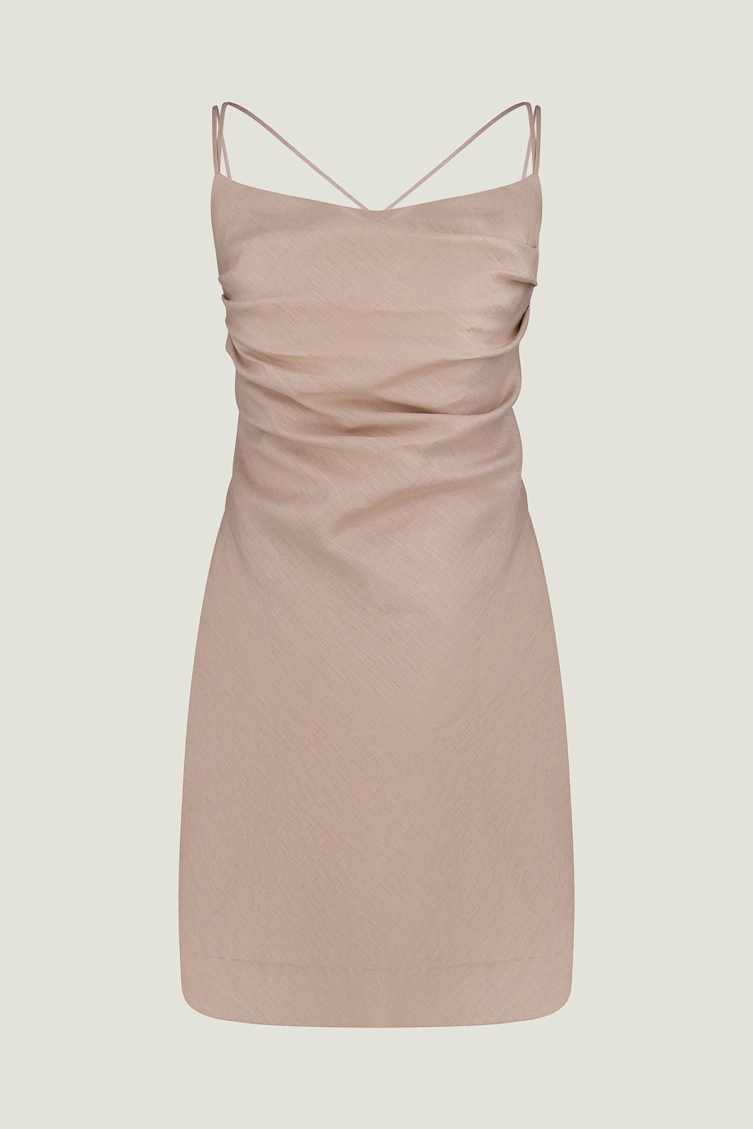 Сукня міні з драпіруванням з льону світло-бежева - THE LACE фото 283137