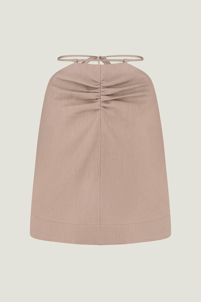 Beige linen mini skirt with ties photo 5