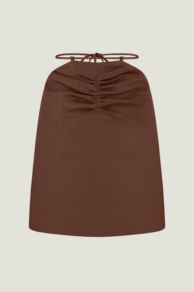 Chocolate linen mini skirt with ties photo 4