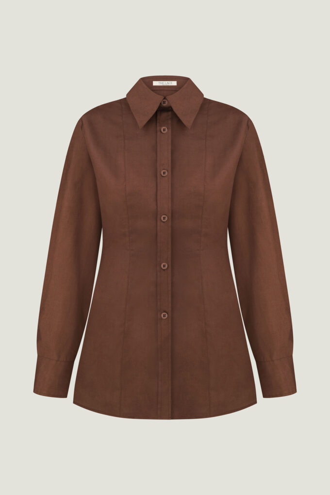 A fitted linen shirt in chocolate photo 4