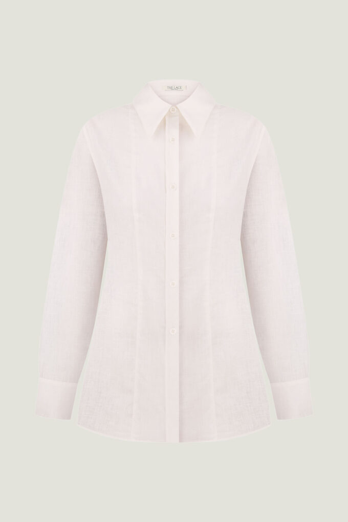 A fitted linen shirt in milk photo 6