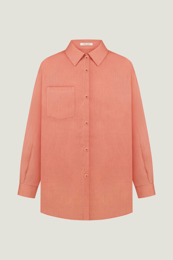 Oversized linen shirt with pocket in peach photo 4