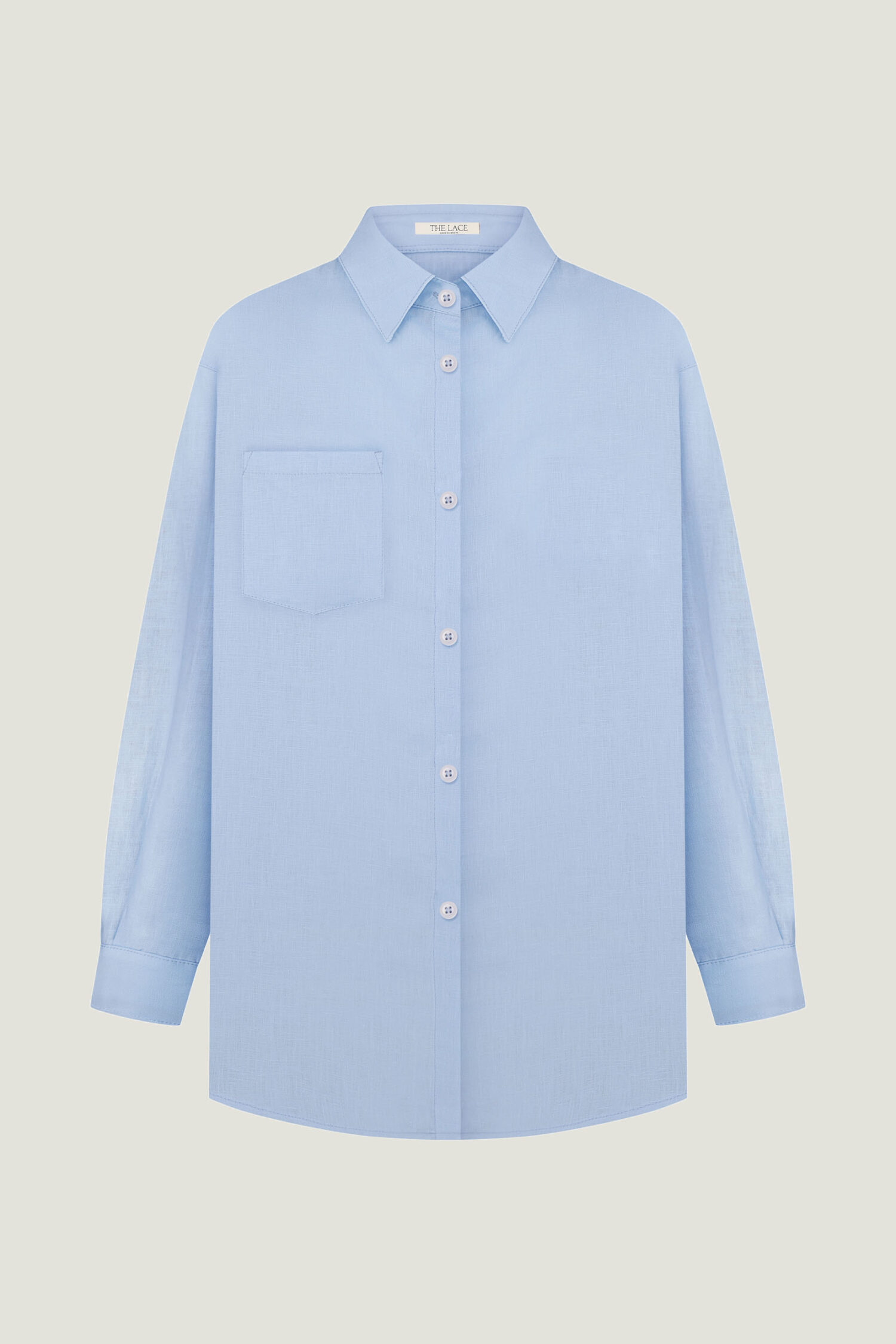 Сорочка з льону оверсайз з кишенею блакитна - THE LACE фото 283151