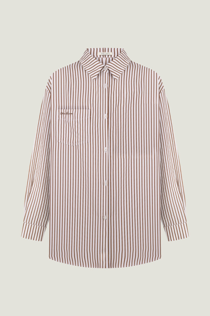 Oversized shirt with a thin chocolate stripe in white photo 4