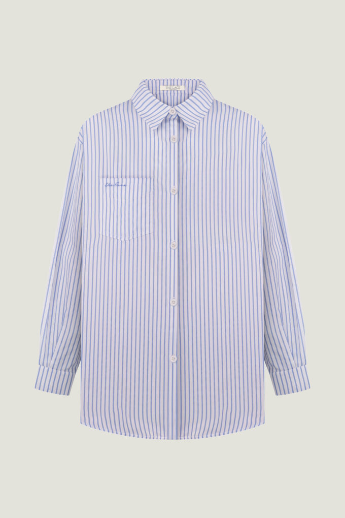 Oversized shirt with a thin blue stripe in white photo 5