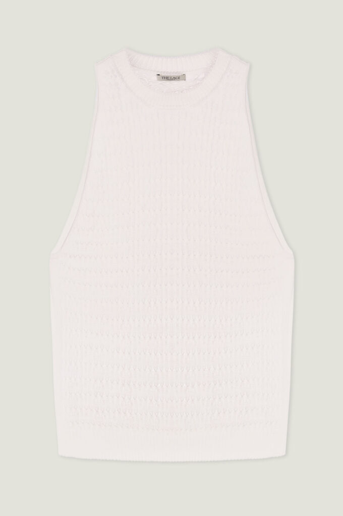 Knitted openwork top with slits in milk photo 4