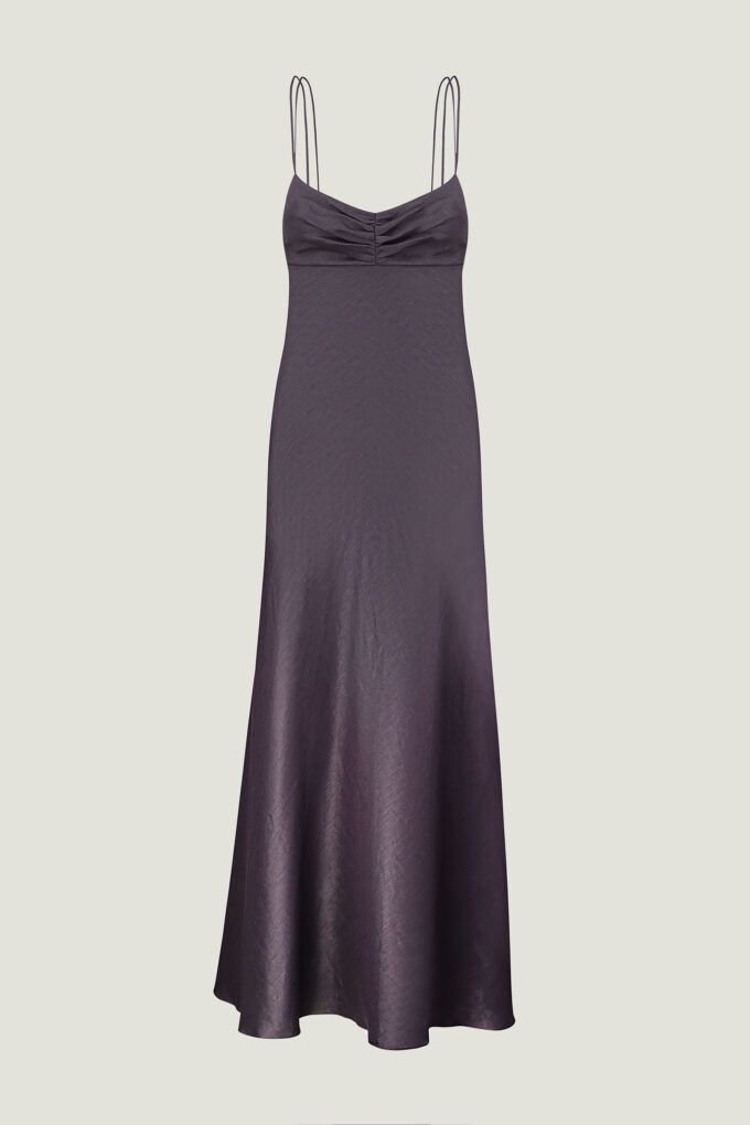 Linen midi dress with ties in graphite photo 5