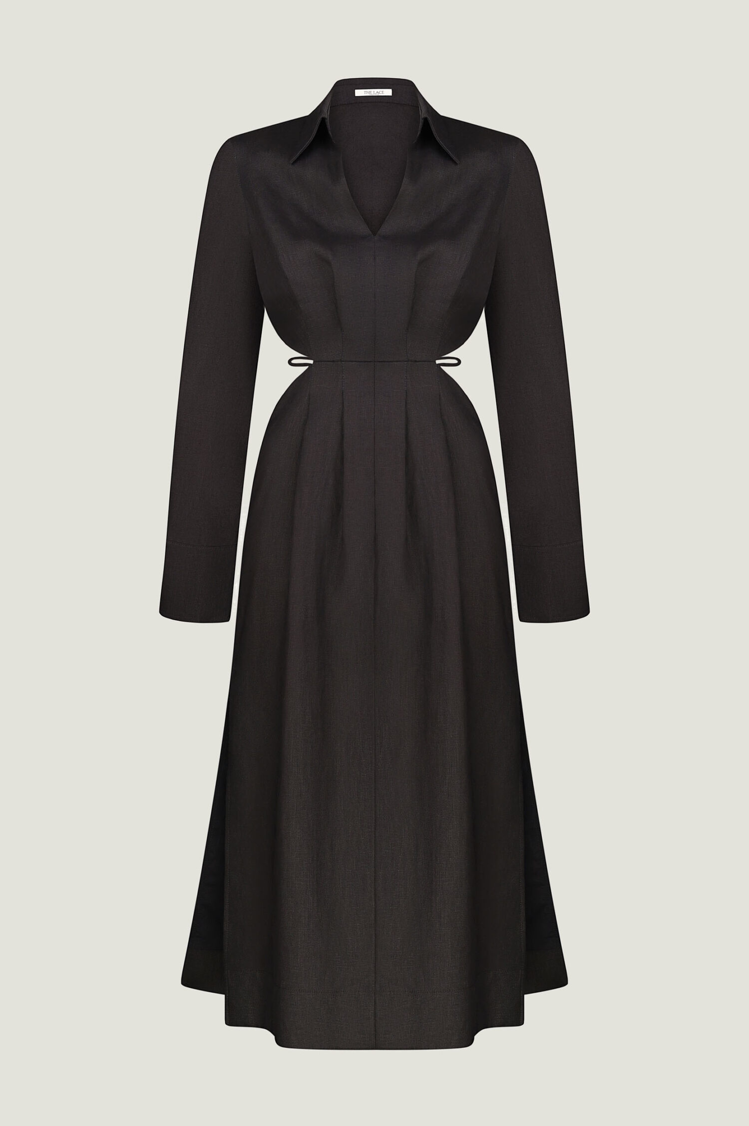 Сукня міді з декоративною талією з льону чорна - THE LACE photo 283172