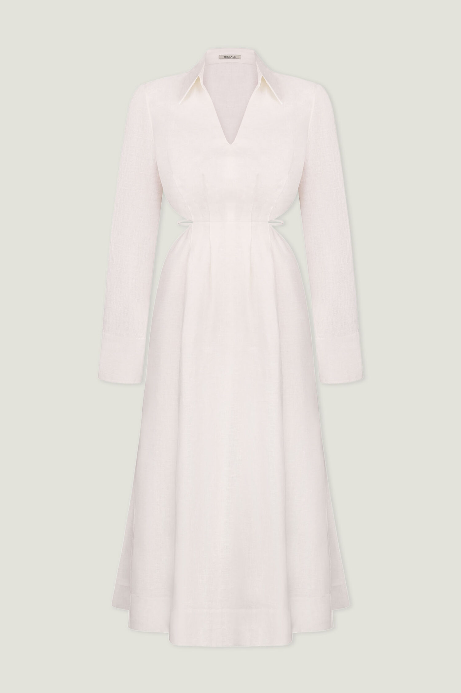 Сукня міді з декоративною талією із льону молочна - THE LACE фото 283173