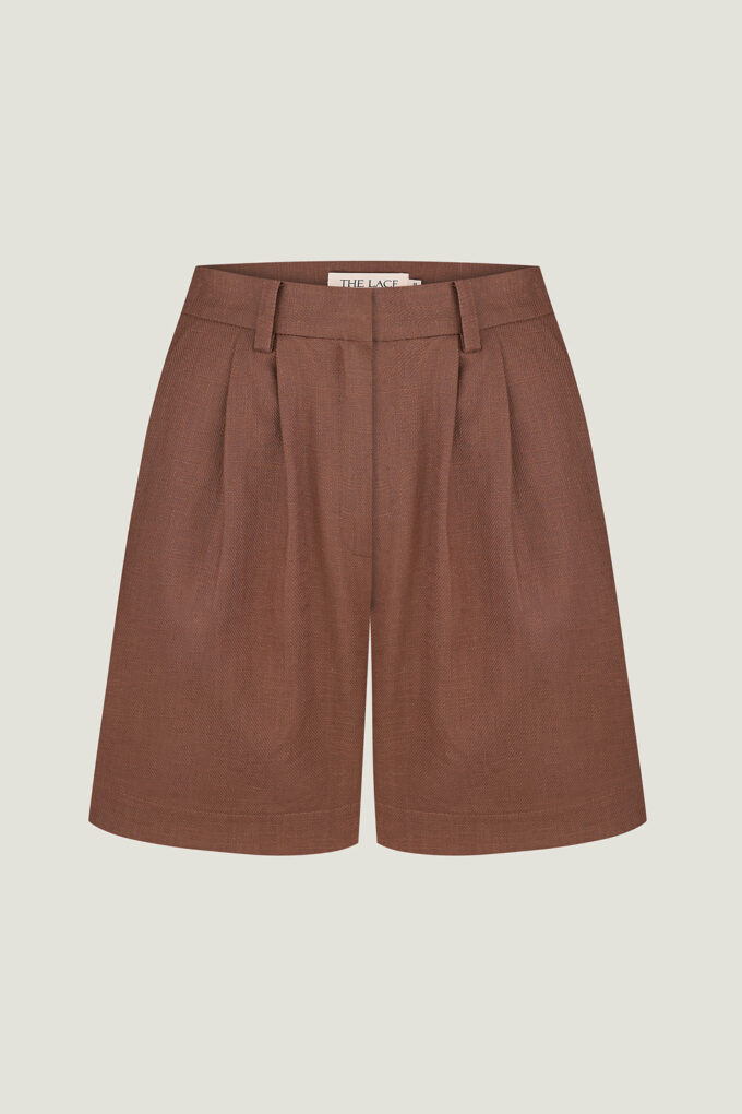 Linen shorts in chocolate photo 5