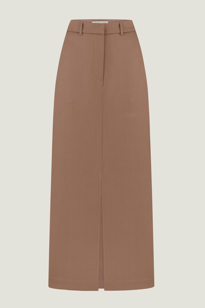 Midi skirt with front slit in cappuccino photo 4