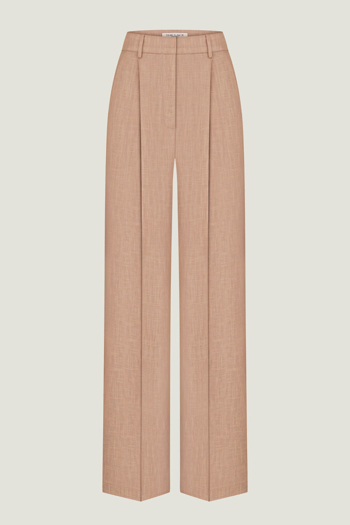 Linen straight-cut pants in beige photo 5
