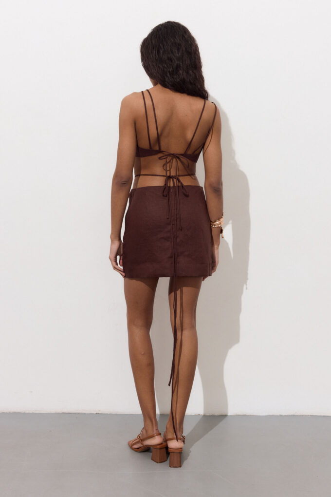 Linen top-bra with laces in chocolate photo 2