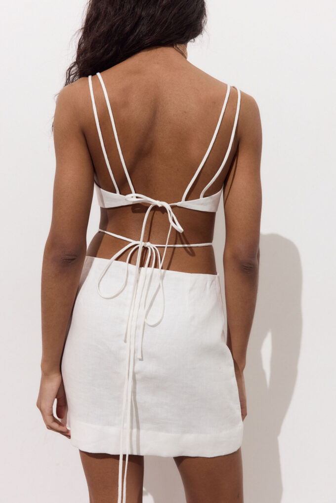 Linen top-bra with laces in milk photo 2