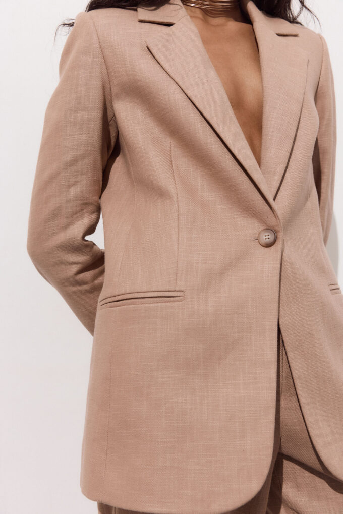 Single-breasted linen jacket in beige photo 2