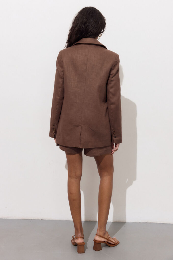 Single-breasted linen jacket in chocolate photo 2