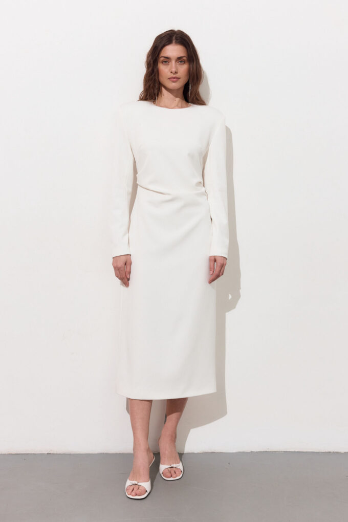 Сукня міді з драпіруванням біла photo 2