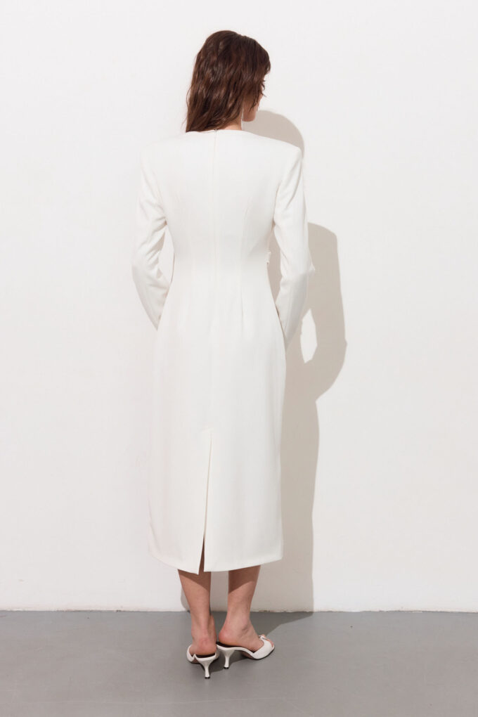 Midi dress with drape in white photo 3