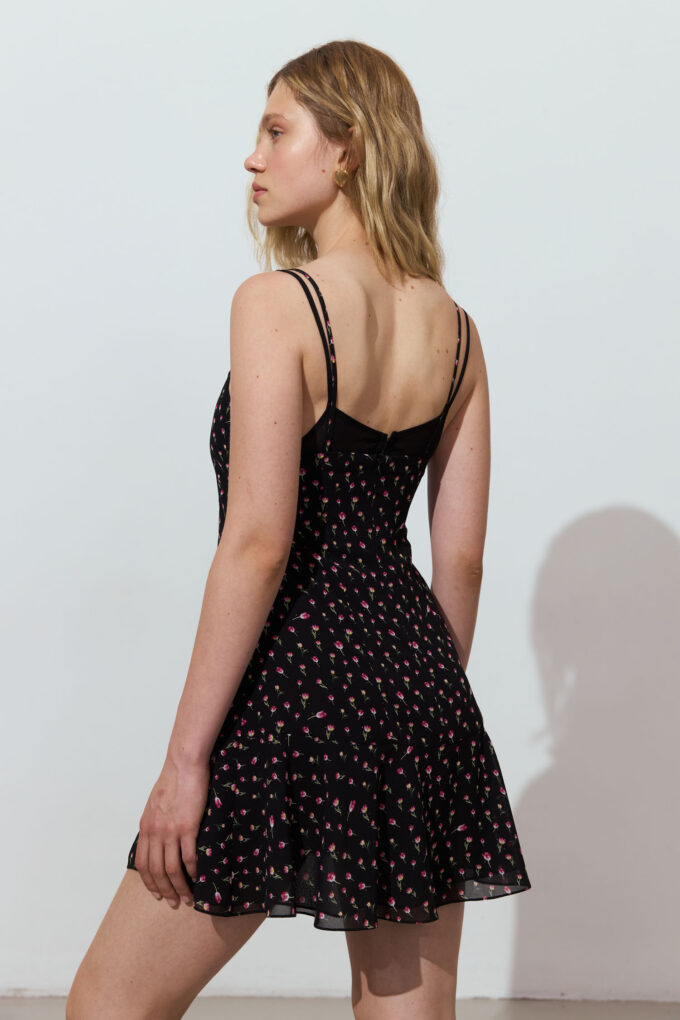 Mini chiffon dress with print in black photo 2