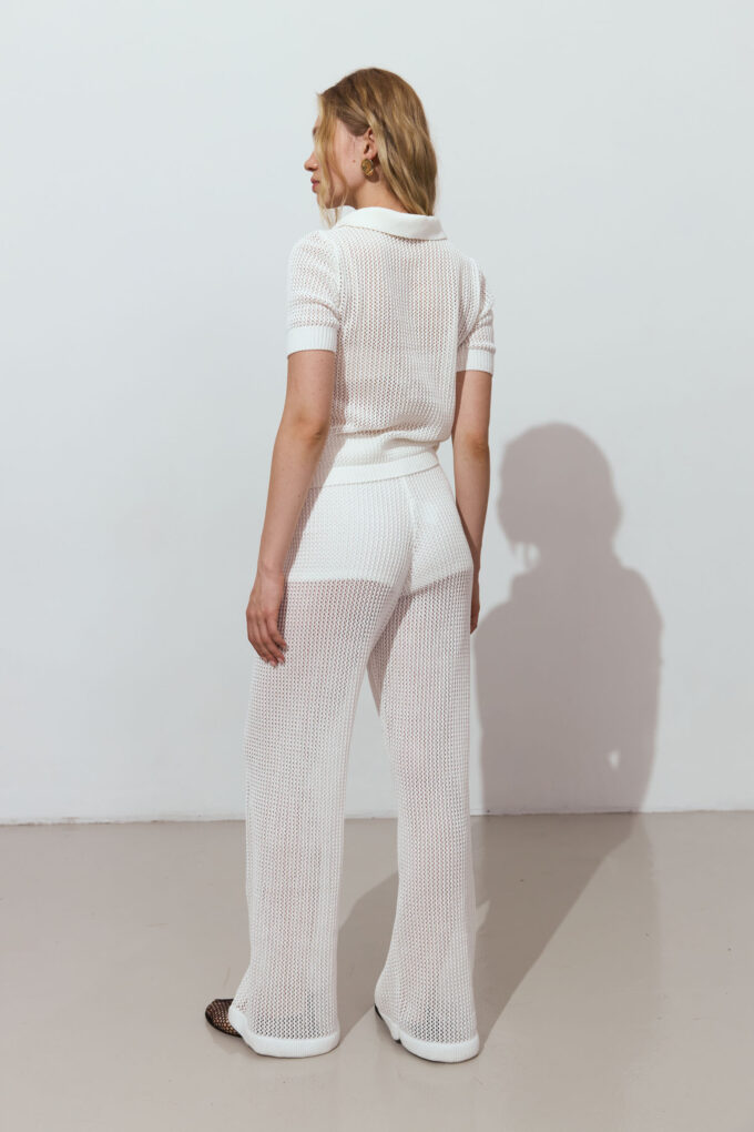 Knitted pants with openwork knitting in milk photo 2